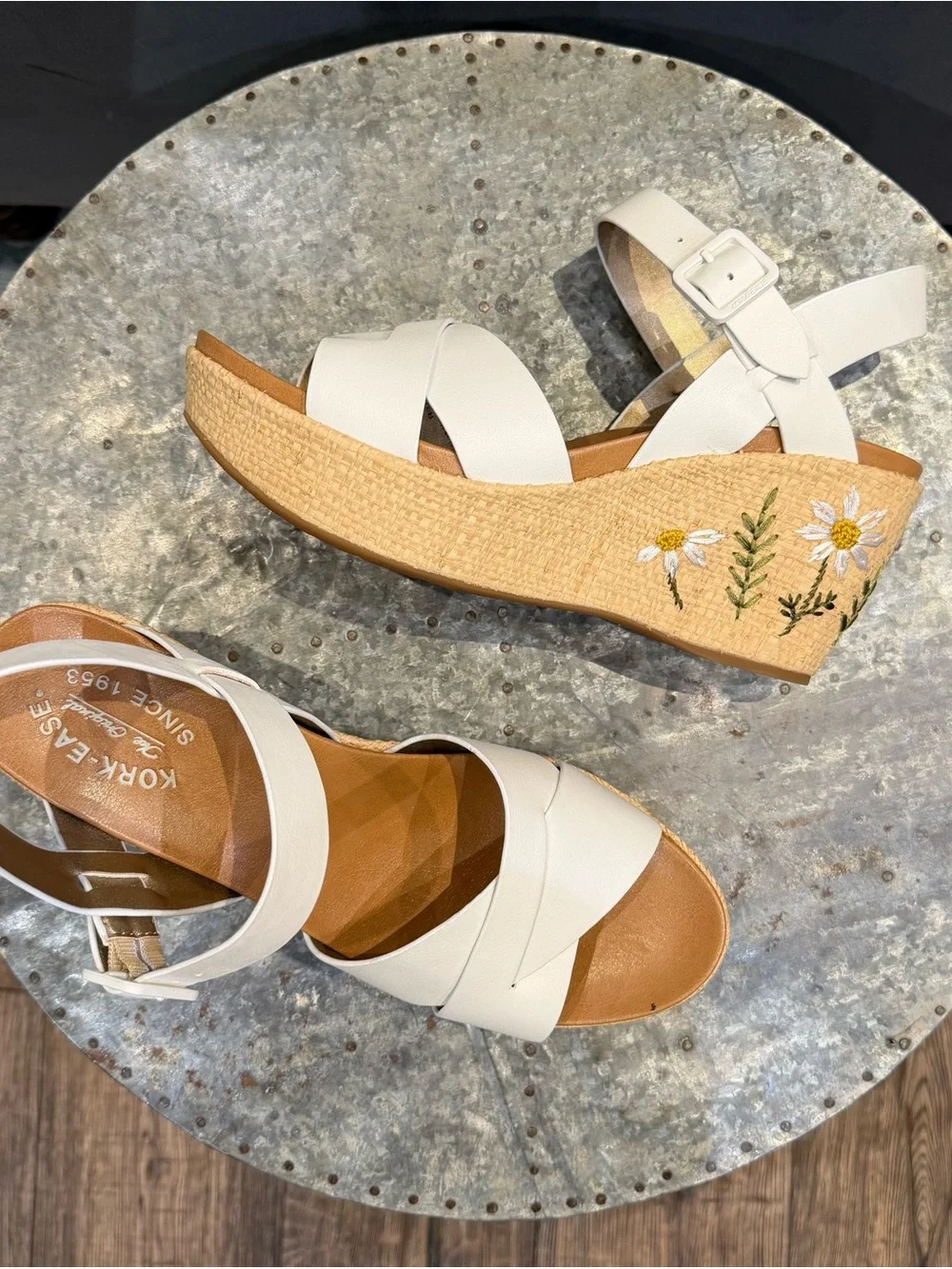 Kork-Ease Ava 2.0 White Embroidered Daisy Wedge Sandal